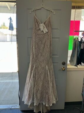 Modern Vintage Lace Wedding Dress in Blush and Ivory